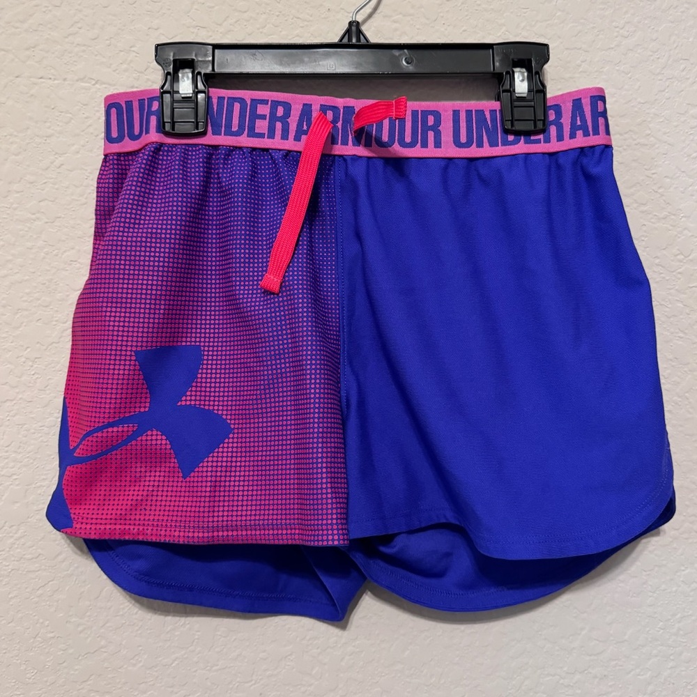 Under Armor Running Shorts, blue and pink